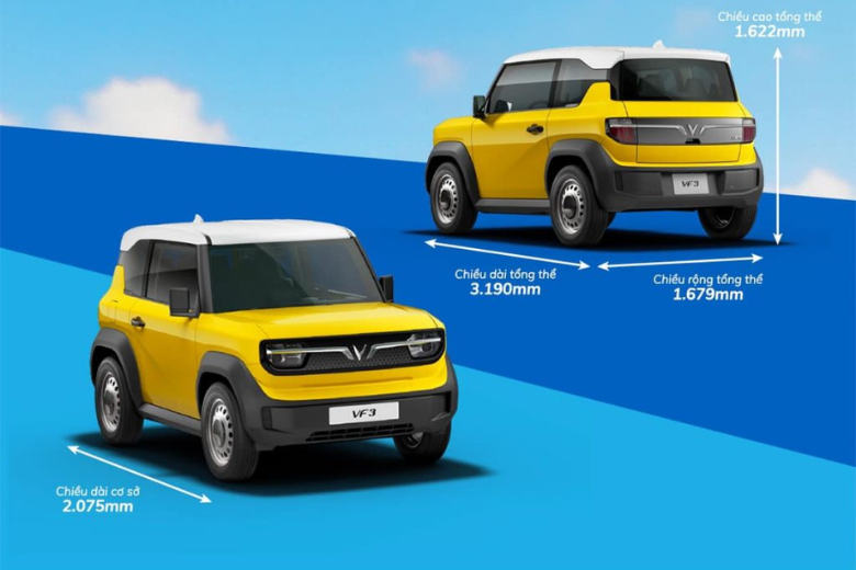 Kích thước VF 3: Nhỏ gọn, tối giản, tiện lợi 1 Kích thước VF 3 sở hữu một thiết kế tinh tế, gọn nhẹ mang đến vẻ đẹp cá tính và năng động