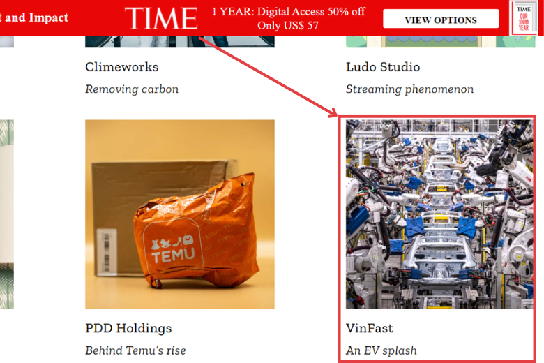 VinFast lọt Top 100 công ty ảnh hưởng nhất thế giới 2024 của TIME 1 780 x 520 T9